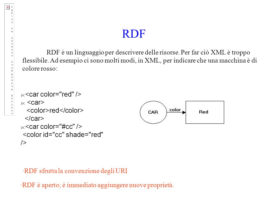 RDF RDF è un linguaggio per descrivere delle risorse.