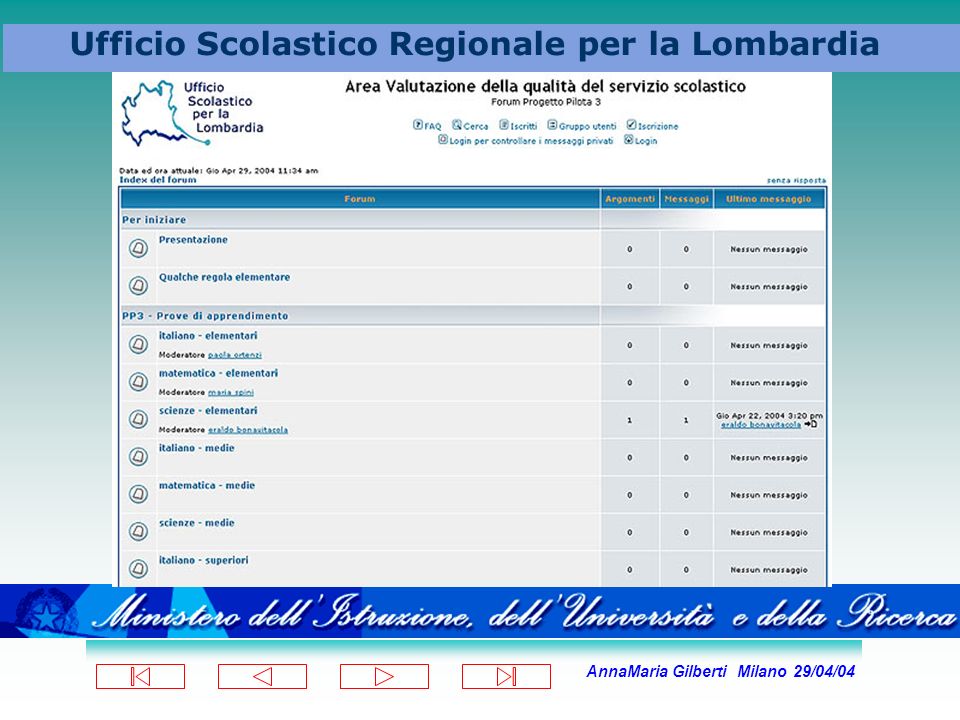 AnnaMaria Gilberti Milano 29/04/04 Ufficio Scolastico Regionale per la Lombardia