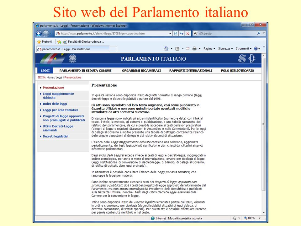 Sito web del Parlamento italiano