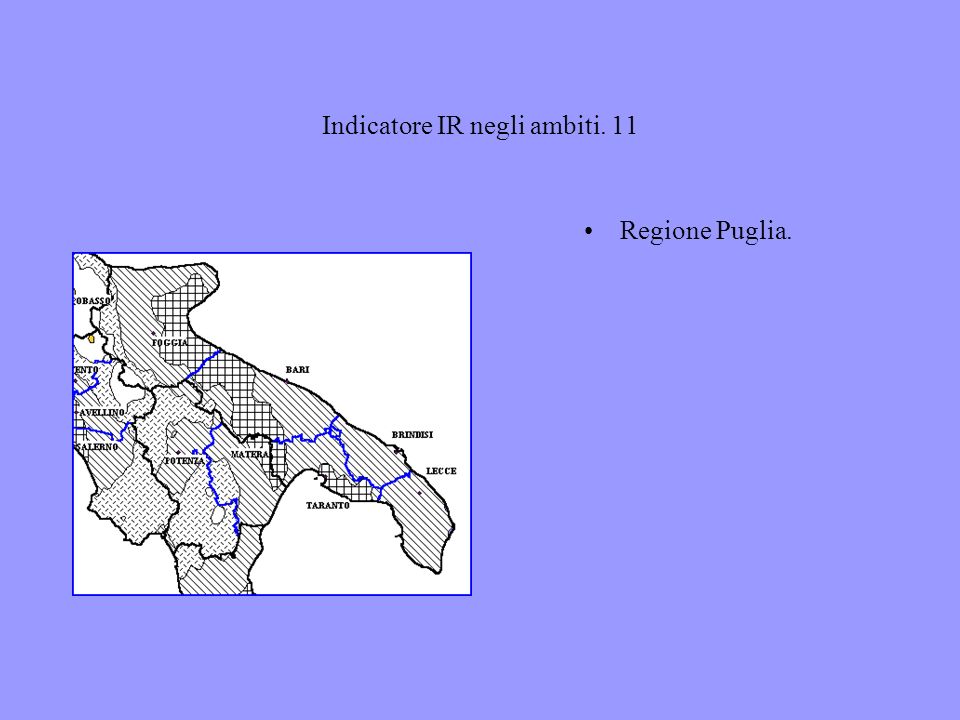 Indicatore IR negli ambiti. 11 Regione Puglia.