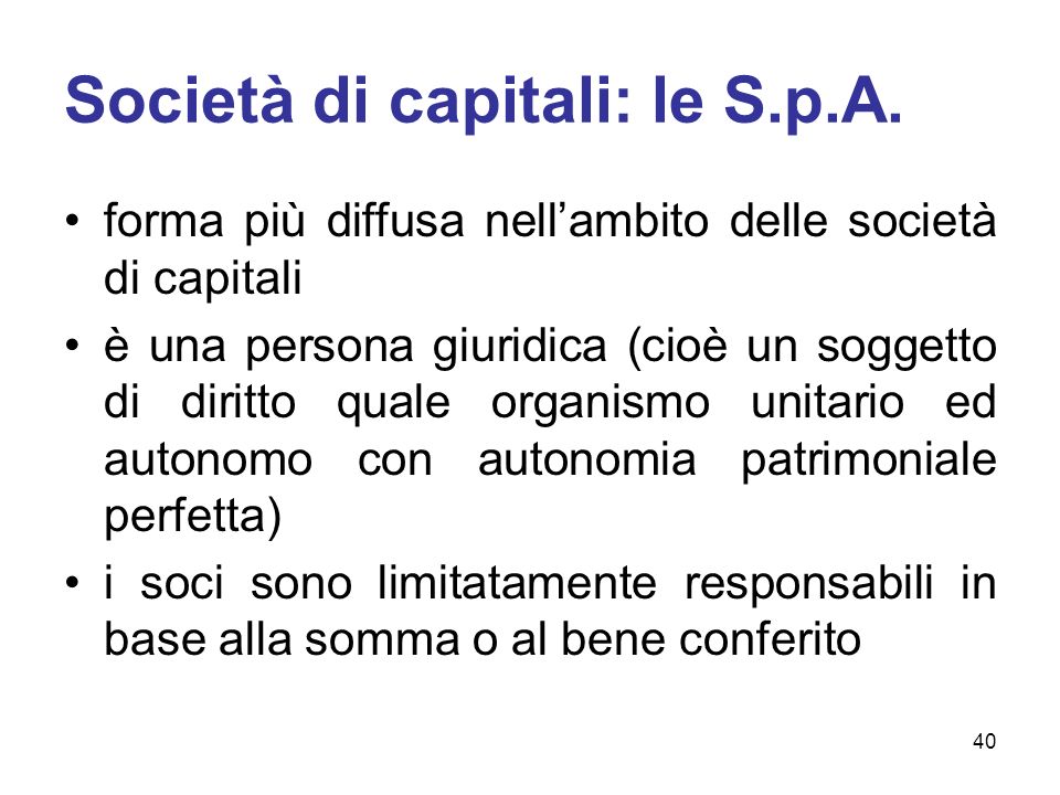 Società di capitali: le S.p.A.