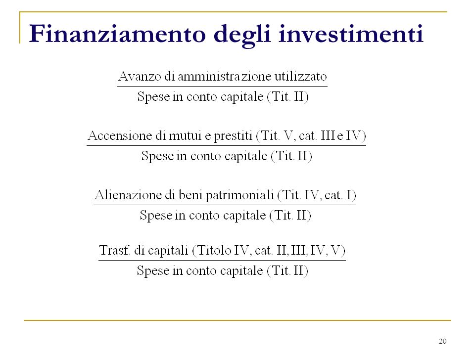 20 Finanziamento degli investimenti