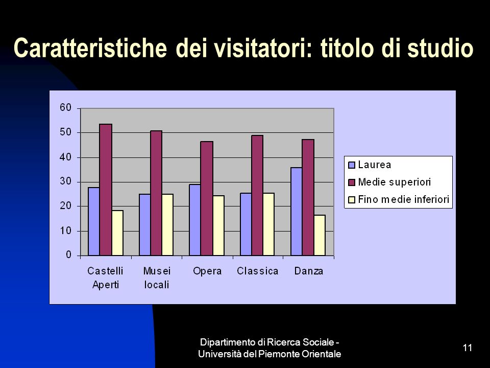 Dipartimento di Ricerca Sociale - Università del Piemonte Orientale 11 Caratteristiche dei visitatori: titolo di studio