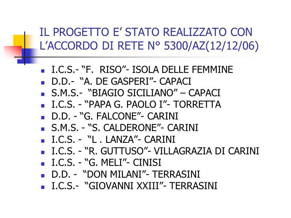 IL PROGETTO E STATO REALIZZATO CON LACCORDO DI RETE N° 5300/AZ(12/12/06) I.C.S.- F.