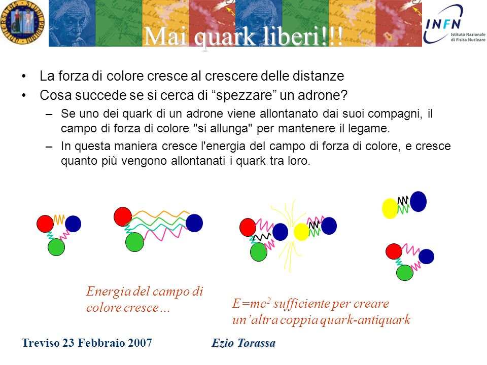 Treviso 23 Febbraio 2007Ezio Torassa Interazione Forte I quark hanno una carica di un nuovo tipo: è stata chiamata carica di colore.
