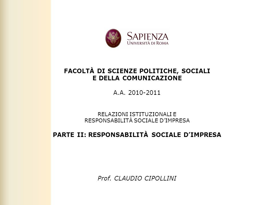 Facoltà di Scienze politiche, sociali e della comunicazione – A.A.