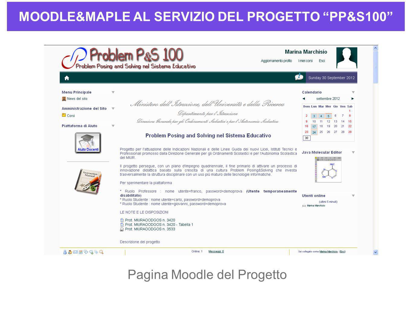 MOODLE&MAPLE AL SERVIZIO DEL PROGETTO PP&S100 Pagina Moodle del Progetto