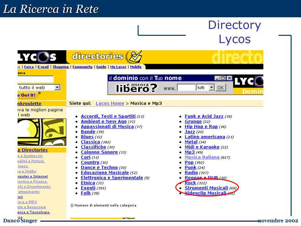 La Ricerca in Rete Danco Singer novembre 2002 novembre 2002 Directory Lycos