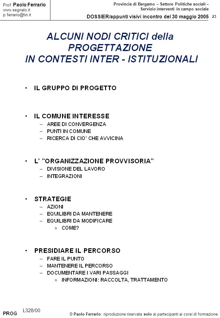 23 © Paolo Ferrario: riproduzione riservata solo ai partecipanti ai corsi di formazione Prof.