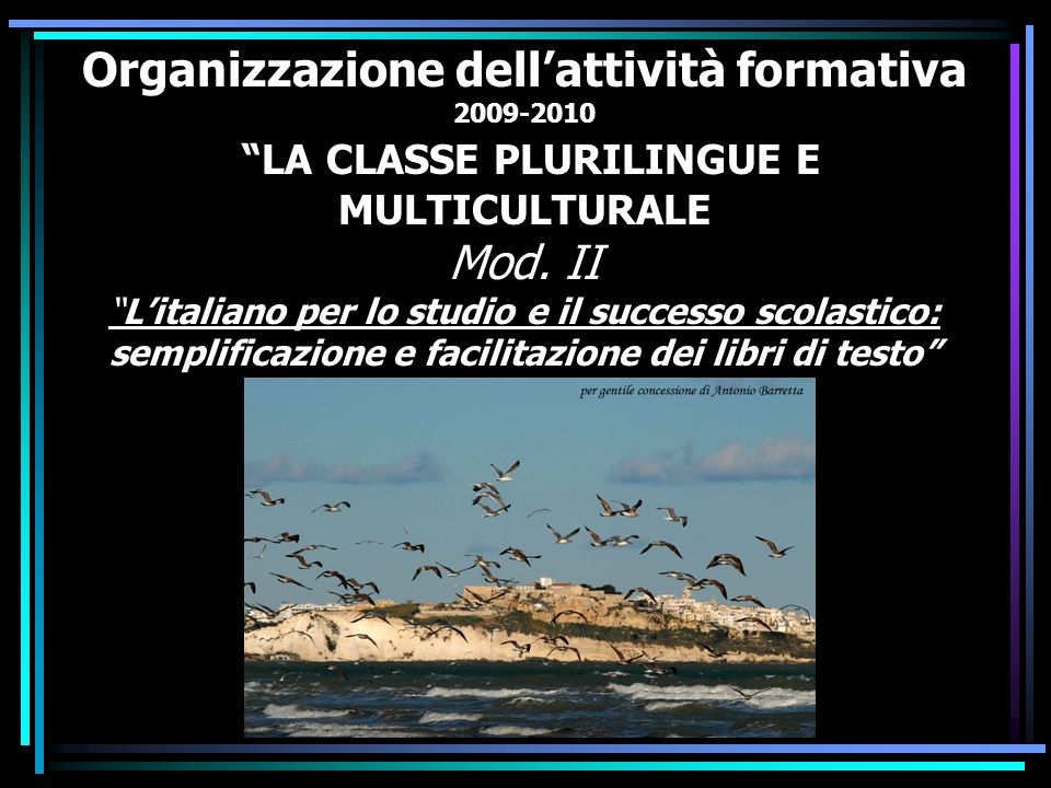 Organizzazione dellattività formativa LA CLASSE PLURILINGUE E MULTICULTURALE Mod.