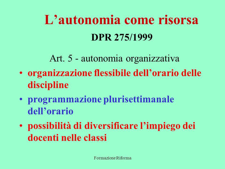 Formazione Riforma Lautonomia come risorsa DPR 275/1999 Art.