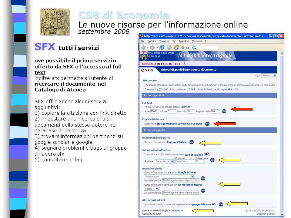 3 CSB di Economia Le nuove risorse per linformazione online settembre 2006 SFX come funziona.