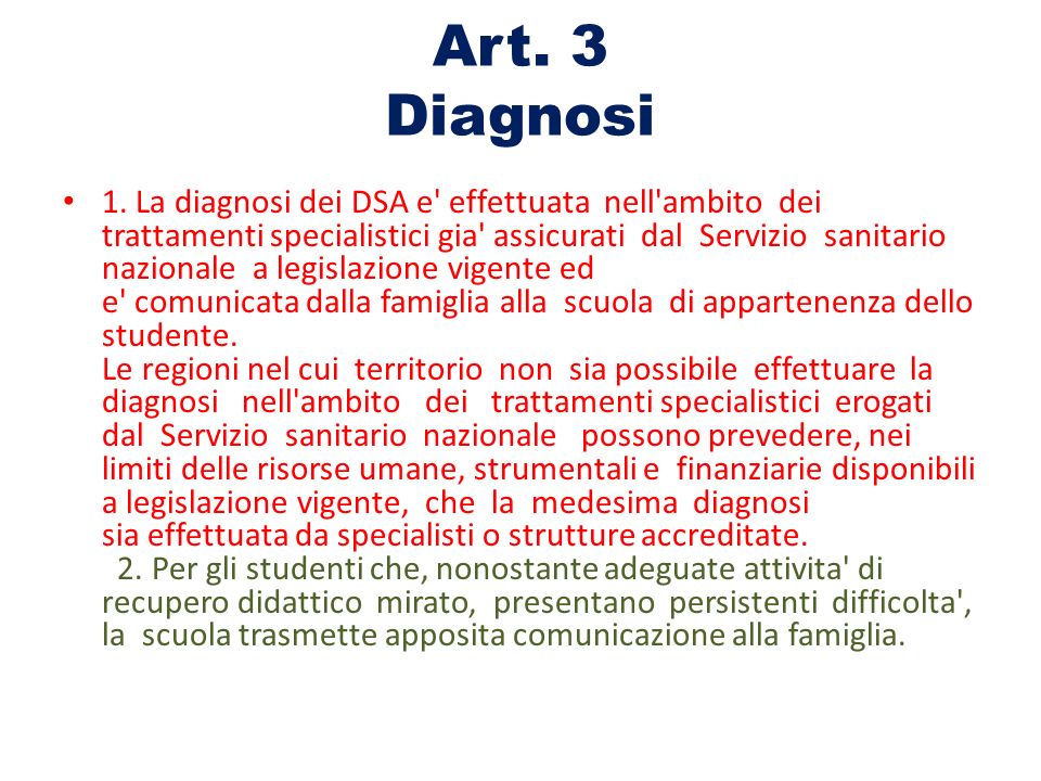 Art. 3 Diagnosi 1.