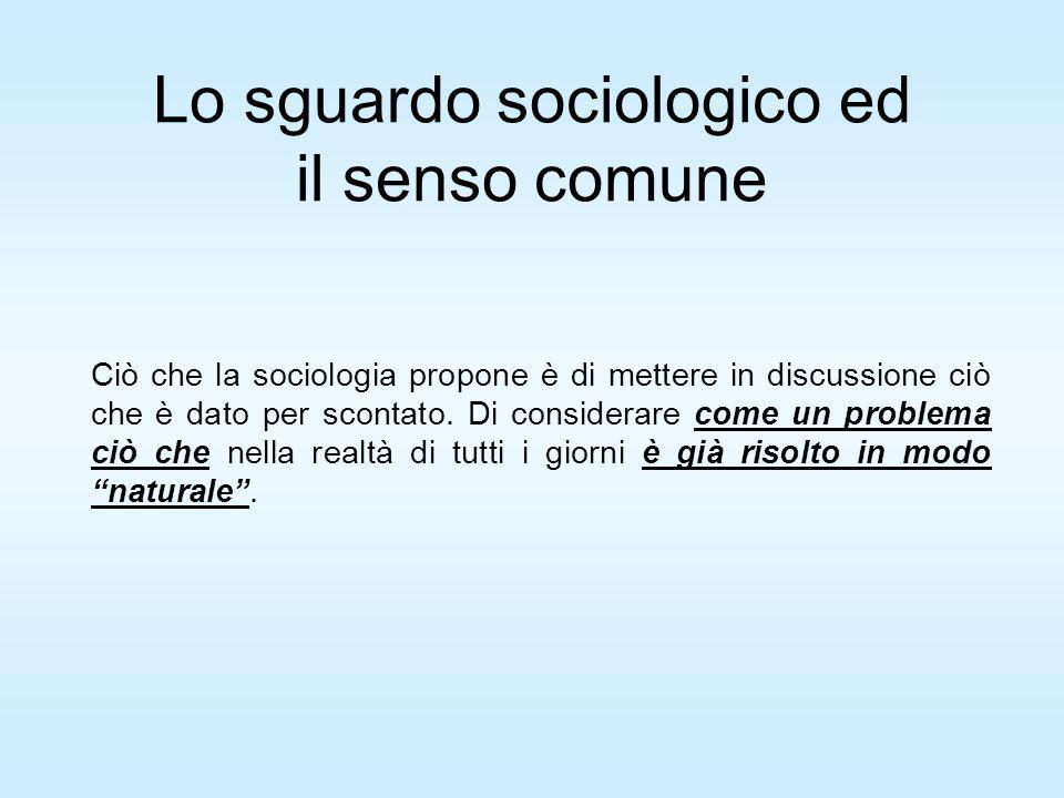 Lo sguardo sociologico ed il senso comune Ciò che la sociologia propone è di mettere in discussione ciò che è dato per scontato.