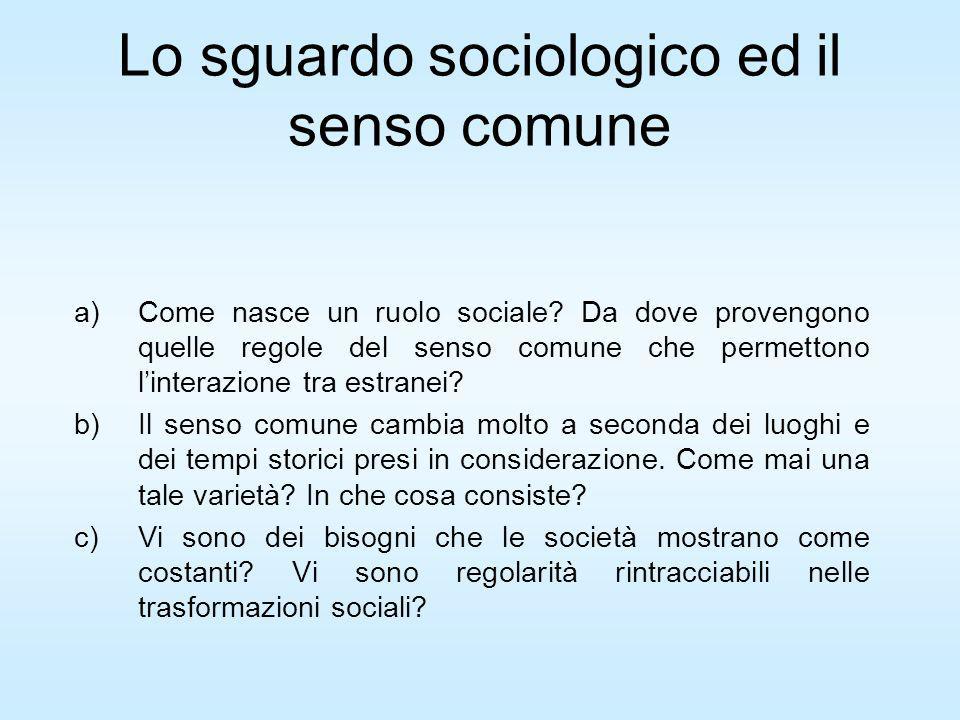 Lo sguardo sociologico ed il senso comune a)Come nasce un ruolo sociale.