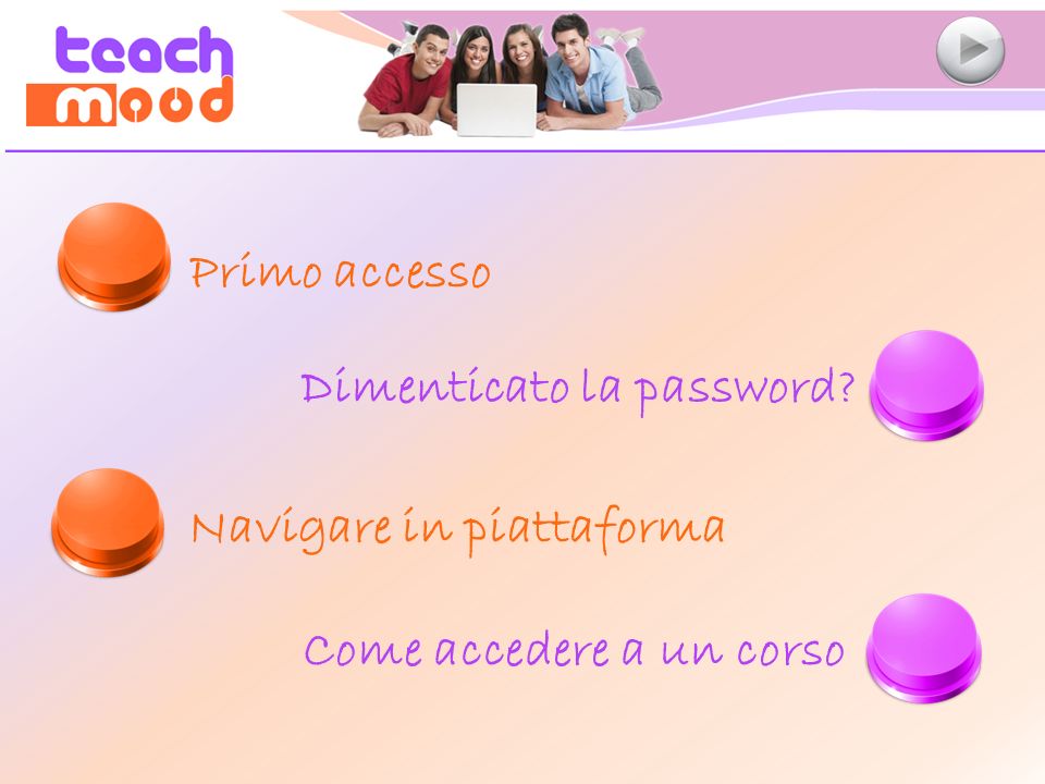 Primo accesso Dimenticato la password Navigare in piattaforma Come accedere a un corso