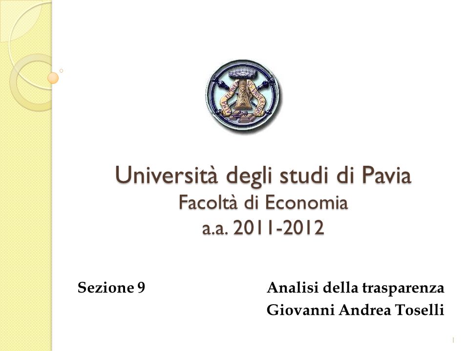 Università degli studi di Pavia Facoltà di Economia a.a.