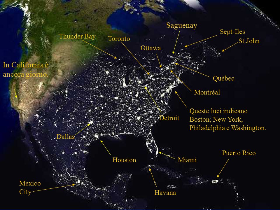 Questa foto ci mostra le città americane di notte.