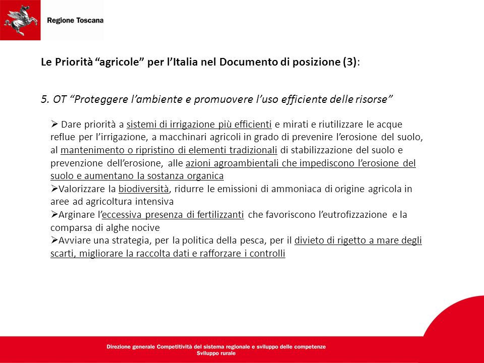 Le Priorità agricole per l’Italia nel Documento di posizione (3): 5.