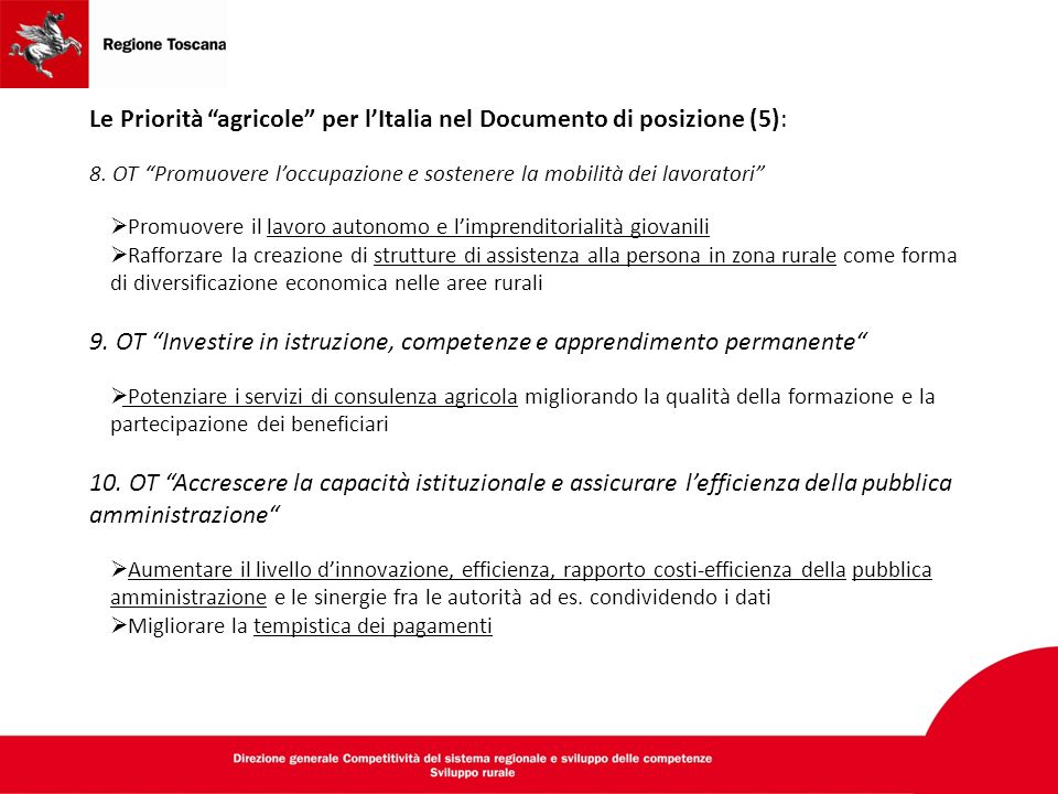 Le Priorità agricole per l’Italia nel Documento di posizione (5): 8.