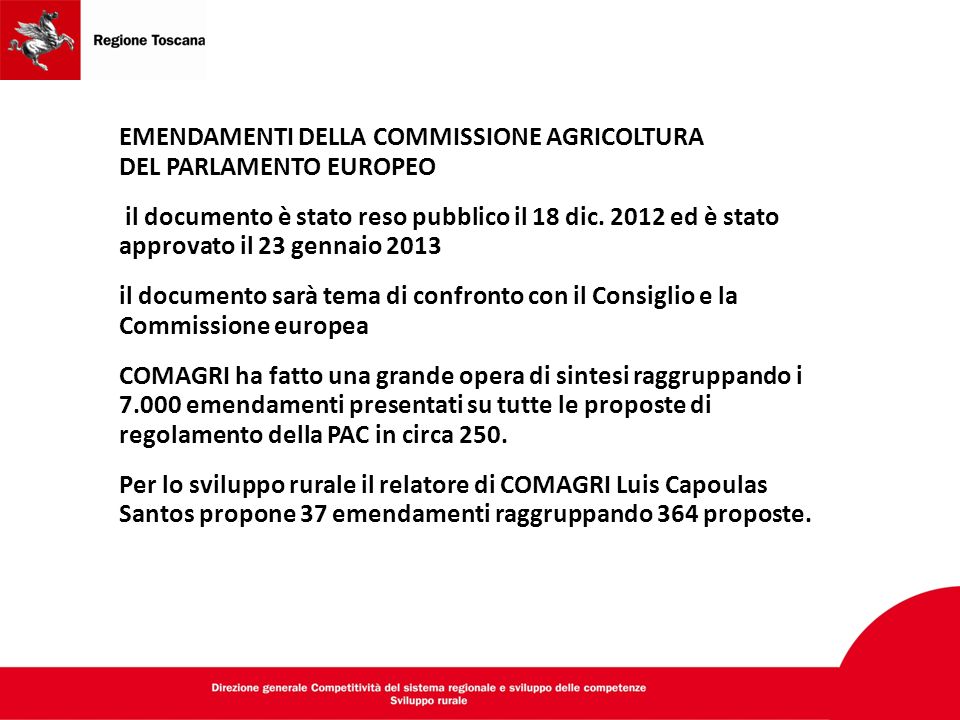 EMENDAMENTI DELLA COMMISSIONE AGRICOLTURA DEL PARLAMENTO EUROPEO il documento è stato reso pubblico il 18 dic.