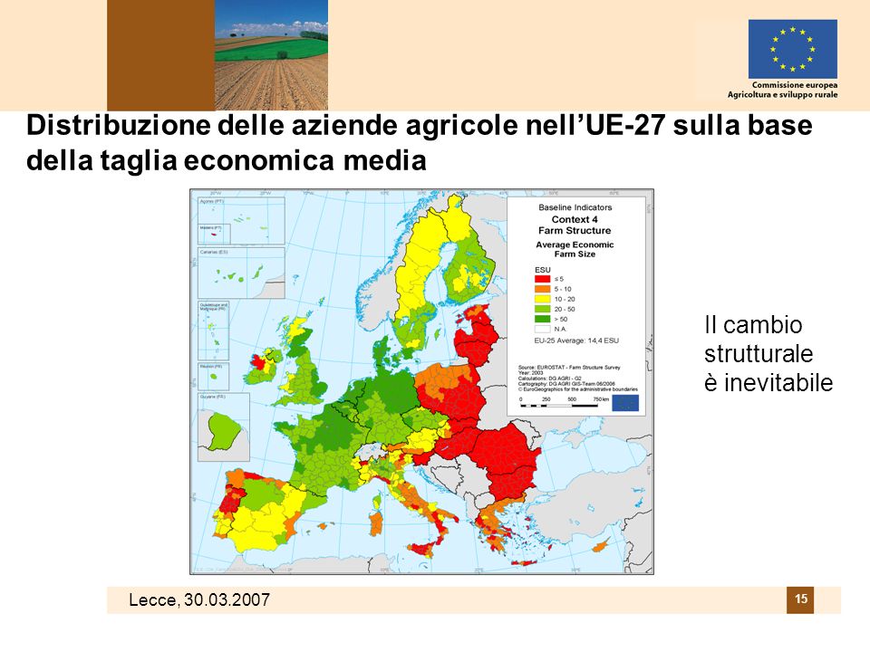 Lecce, Distribuzione delle aziende agricole nell’UE-27 sulla base della taglia economica media Il cambio strutturale è inevitabile