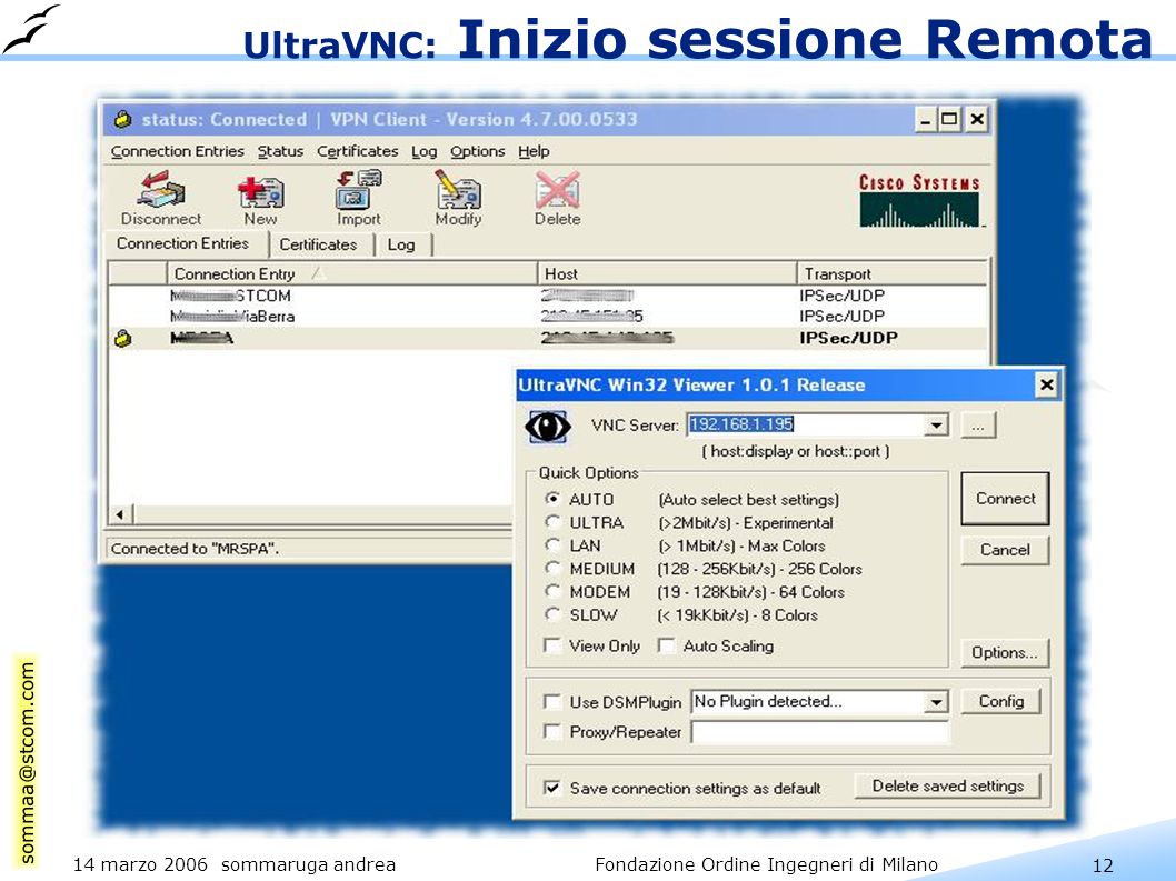 12 14 marzo 2006 sommaruga andrea Fondazione Ordine Ingegneri di Milano UltraVNC: Inizio sessione Remota