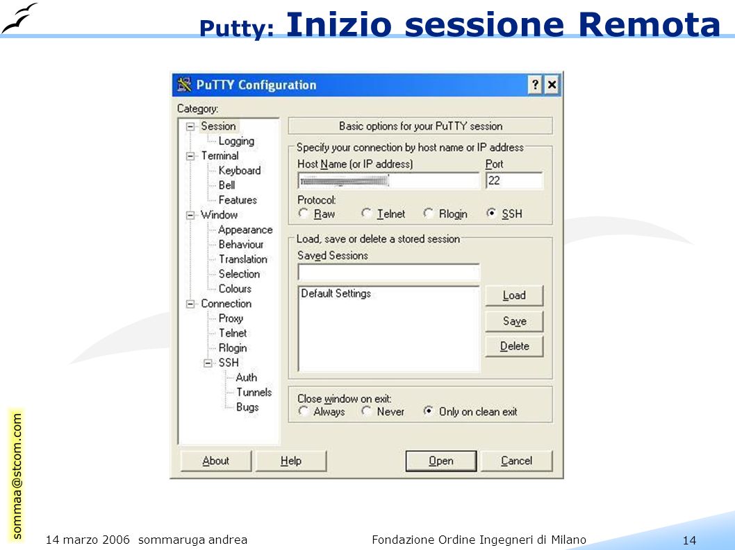 14 14 marzo 2006 sommaruga andrea Fondazione Ordine Ingegneri di Milano Putty: Inizio sessione Remota
