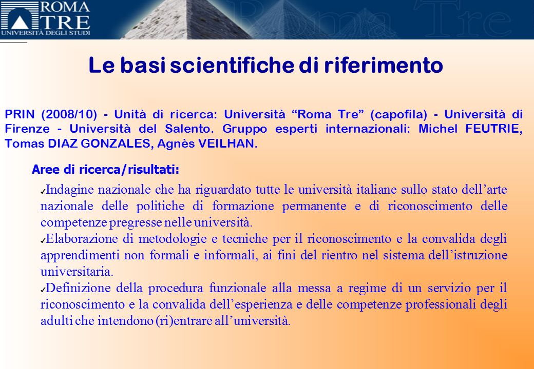 PRIN (2008/10) - Unità di ricerca: Università Roma Tre (capofila) - Università di Firenze - Università del Salento.
