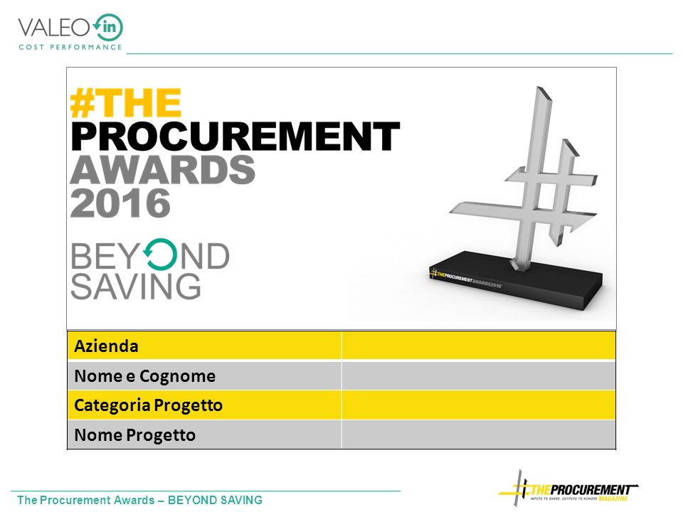 The Procurement Awards – BEYOND SAVING Azienda Nome e Cognome Categoria Progetto Nome Progetto