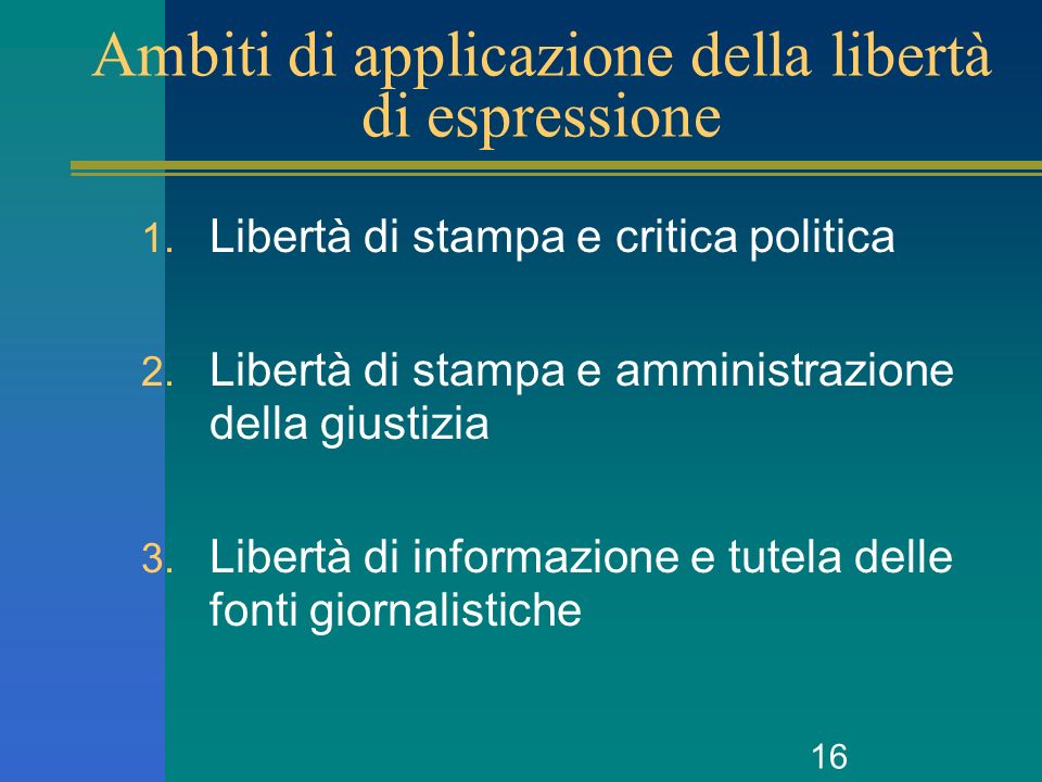 16 Ambiti di applicazione della libertà di espressione 1.
