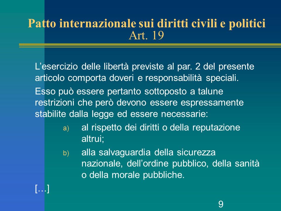 9 Patto internazionale sui diritti civili e politici Art.
