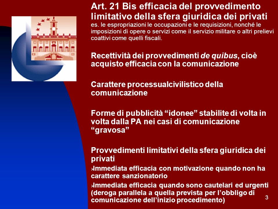 3 Art. 21 Bis efficacia del provvedimento limitativo della sfera giuridica dei privati es.