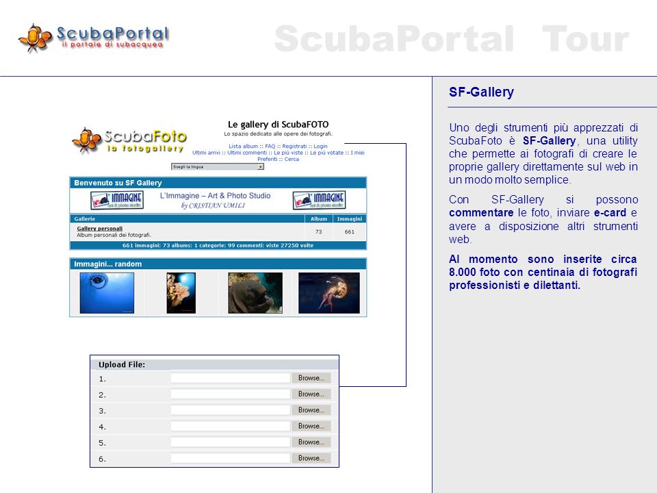 ScubaPortal Tour Scubafoto La sezione di fotografia subacquea di ScubaPortal è stata sviluppata dando alla luce SCUBAFOTO, portale di fotosub.