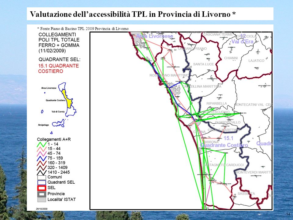 14 Valutazione dellaccessibilità TPL in Provincia di Livorno * * Fonte Piano di Bacino TPL 2009 Provincia di Livorno