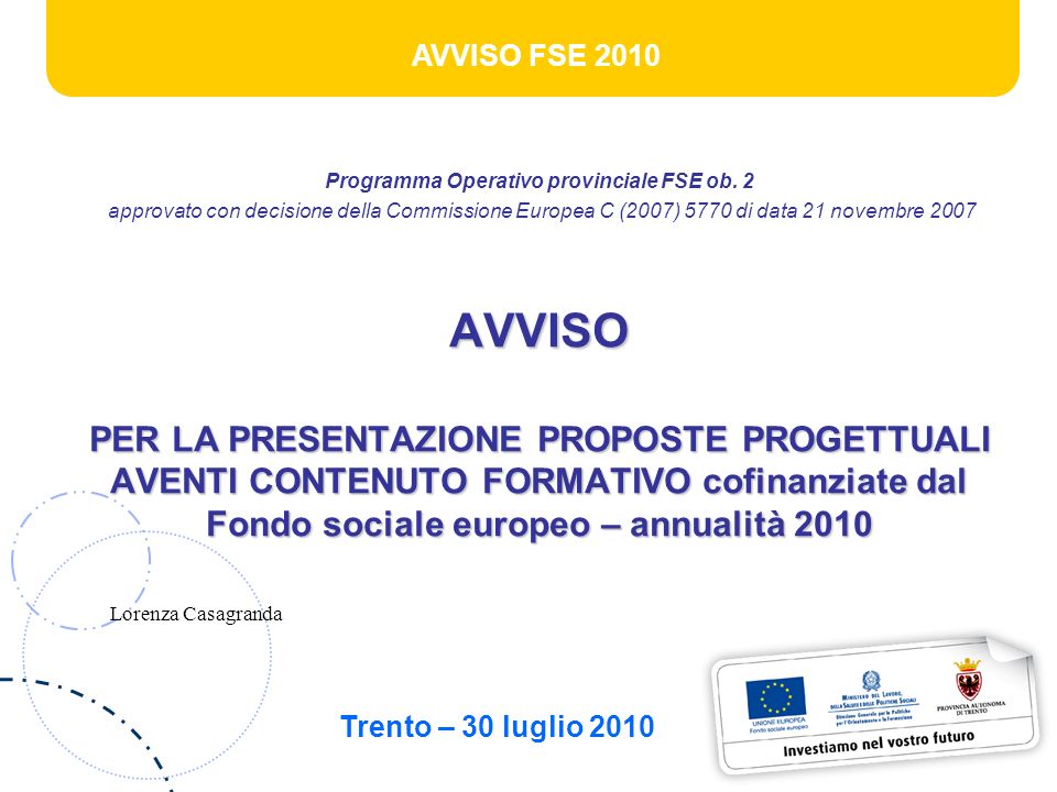 AVVISO FSE 2010 Programma Operativo provinciale FSE ob.