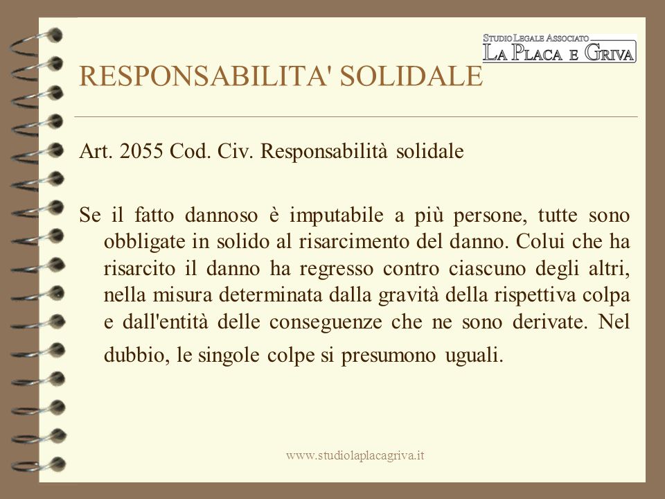 RESPONSABILITA SOLIDALE Art Cod. Civ.