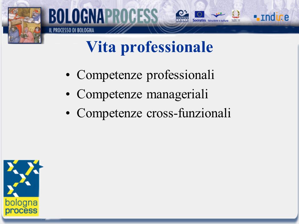 Vita professionale Competenze professionali Competenze manageriali Competenze cross-funzionali