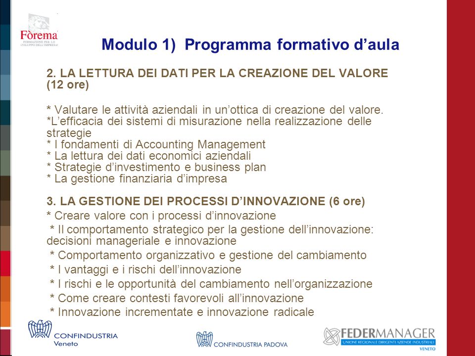 Modulo 1) Programma formativo daula 2.