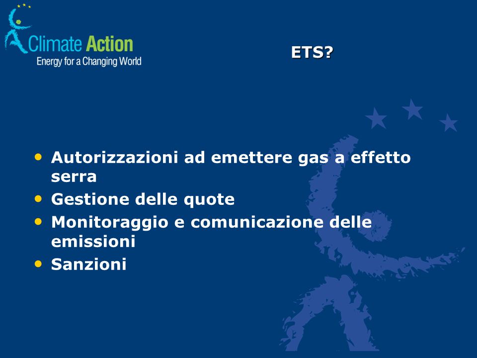 Autorizzazioni ad emettere gas a effetto serra Gestione delle quote Monitoraggio e comunicazione delle emissioni Sanzioni ETS