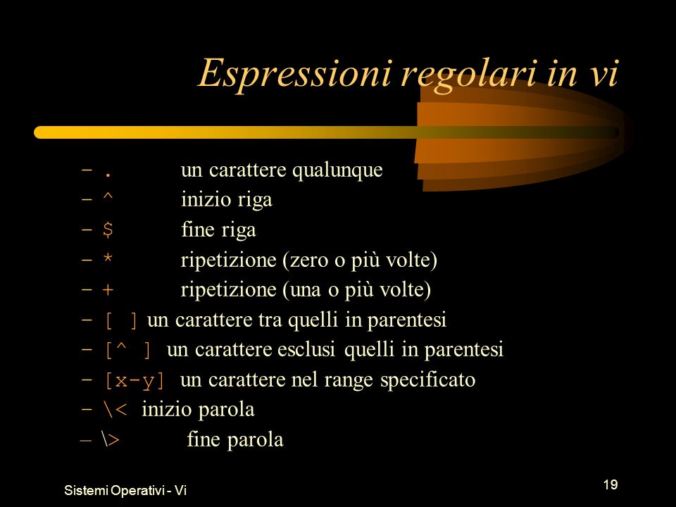 Sistemi Operativi - Vi 19 Espressioni regolari in vi –.