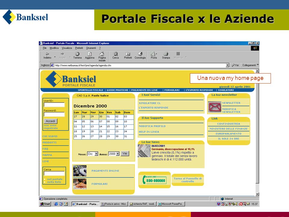 Una nuova my home page Portale Fiscale x le Aziende