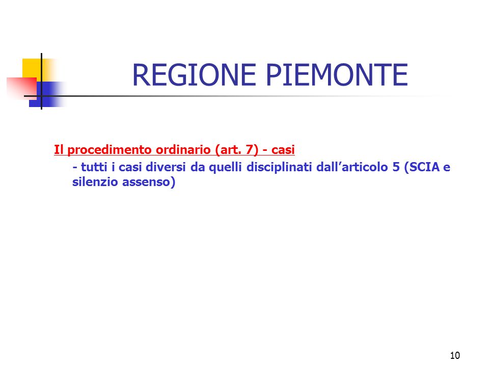 10 REGIONE PIEMONTE Il procedimento ordinario (art.