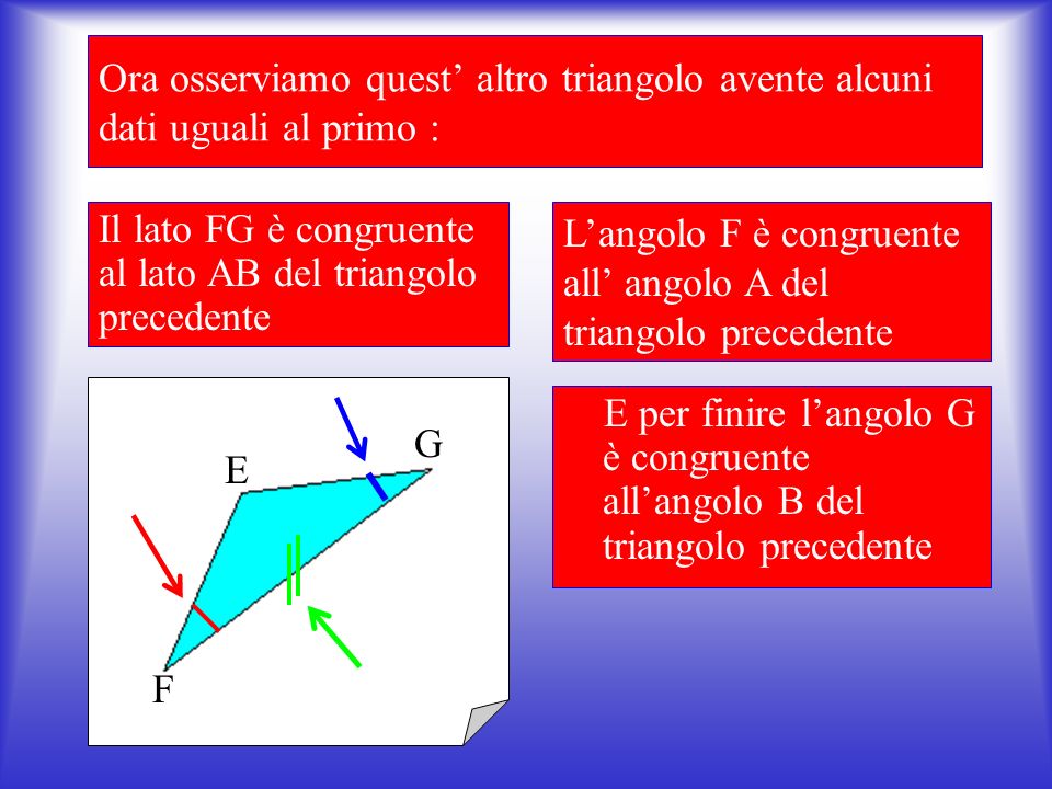Ora applichiamo quello che si è appena detto: Osserviamo un triangolo qualsiasi : Poniamo l attenzione rispettivamente sul lato AB, l angolo A e l angolo B A B C