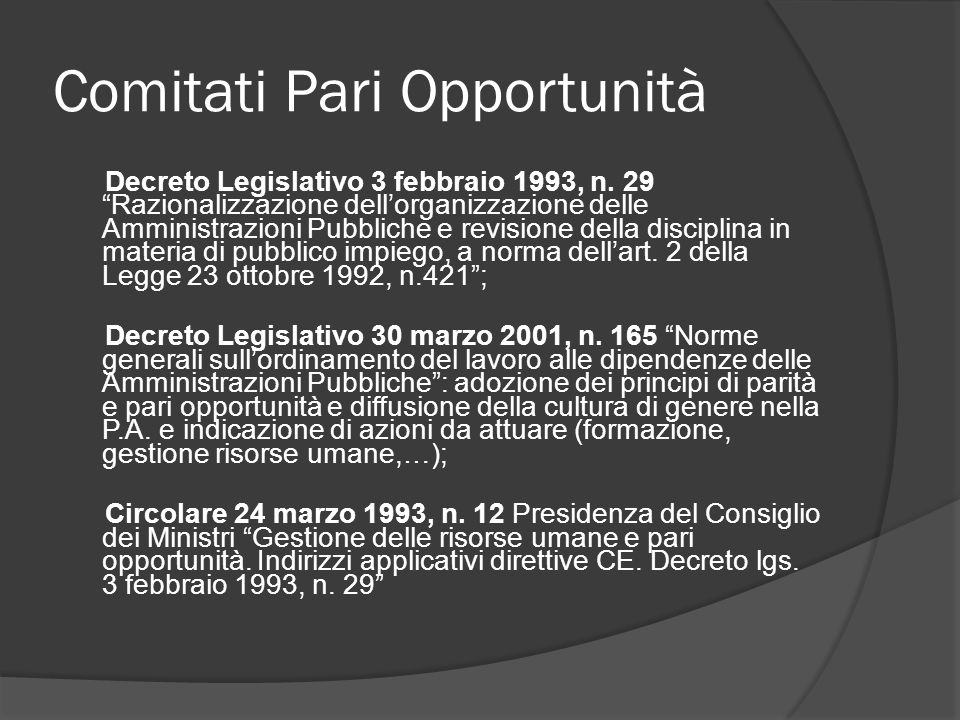 Comitati Pari Opportunità Decreto Legislativo 3 febbraio 1993, n.
