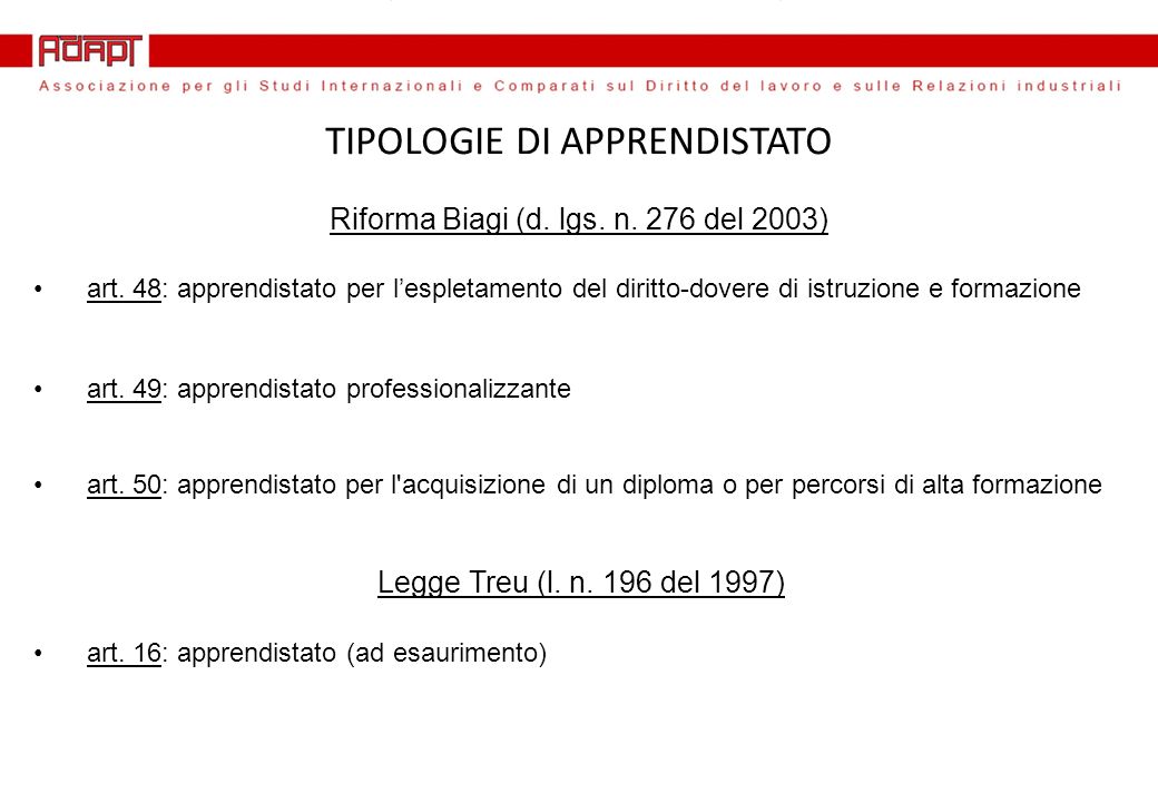 TIPOLOGIE DI APPRENDISTATO Riforma Biagi (d. lgs.
