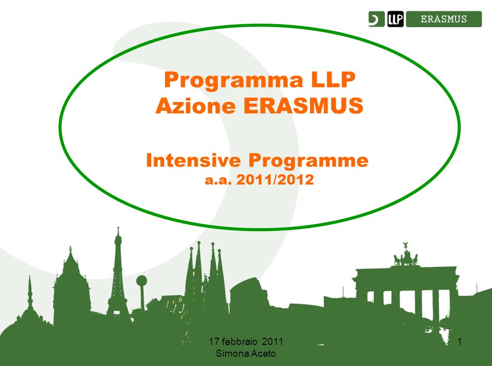 17 febbraio 2011 Simona Aceto 1 Programma LLP Azione ERASMUS Intensive Programme a.a. 2011/2012