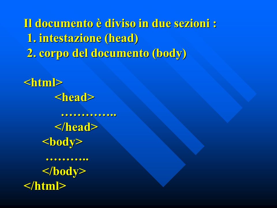 Il documento è diviso in due sezioni : 1. intestazione (head) 2.