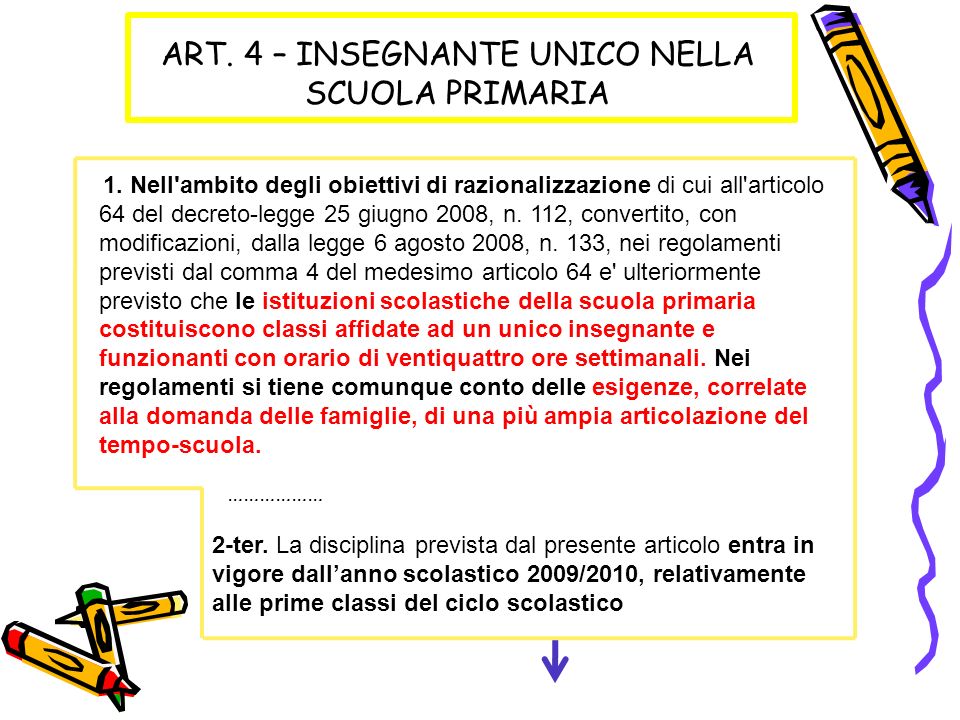 ART. 4 – INSEGNANTE UNICO NELLA SCUOLA PRIMARIA 1.