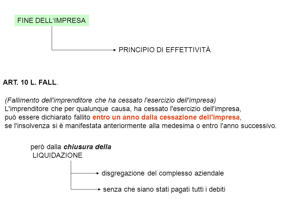 FINE DELLIMPRESA PRINCIPIO DI EFFETTIVITÀ ART. 10 L.